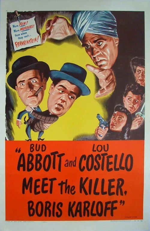 Original vintage US One Sheet movie poster featuring Abbott and Costello with Boris Karloff in a horror spoof