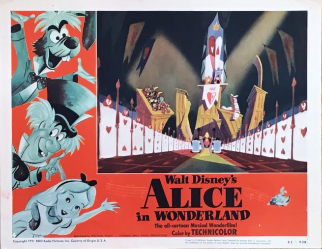 Vintage original cinema lobby card for Disney's Alice in Wonderland
