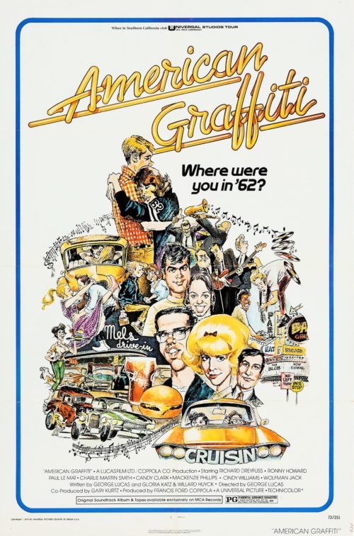 Original US One Sheet cinema poster for 1973's American Graffiti, measuring 27 ins by 41 ins