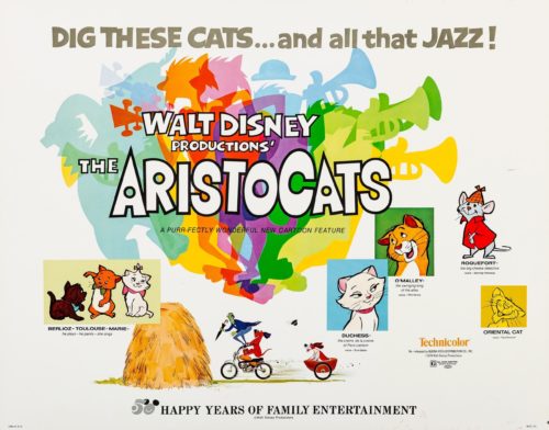 Original US Half Sheet movie poster for the 1973 re-release of Disney's The Aristocats, measuring 22 ins by 28 ins.