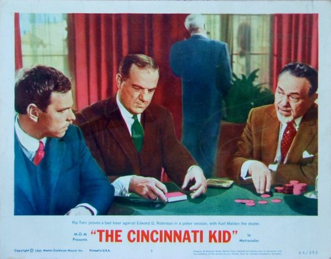 Original vintage US Lobby Card for 1965 drama, The Cincinnati Kid, starring Steve McQueen, measuring 11 ins by 14 ins