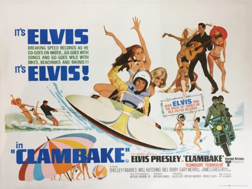 Original vintage British Quad cinema poster for 1967 film, Clambake, starring Elvis Presley, measuring 30 ins by 40 ins