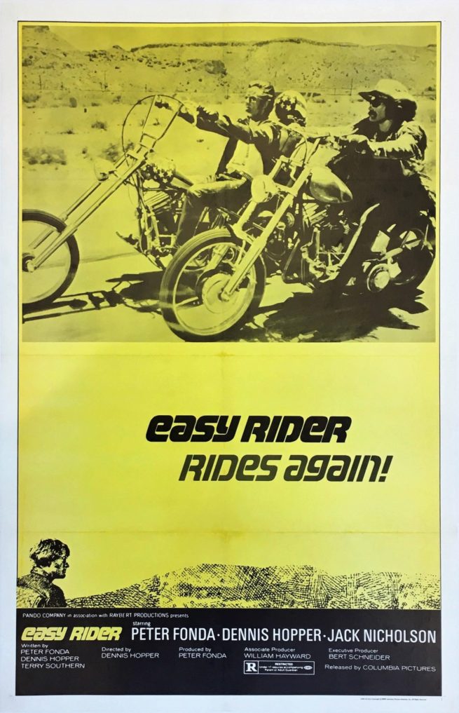 Original vintage US One Sheet movie poster for cult 1969 biker film Easy Rider, measuring 27 ins by 41 ins
