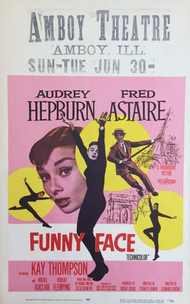 Original vintage US Window Card musical Funny Face with Audrey Hepburn and Fred Astaire