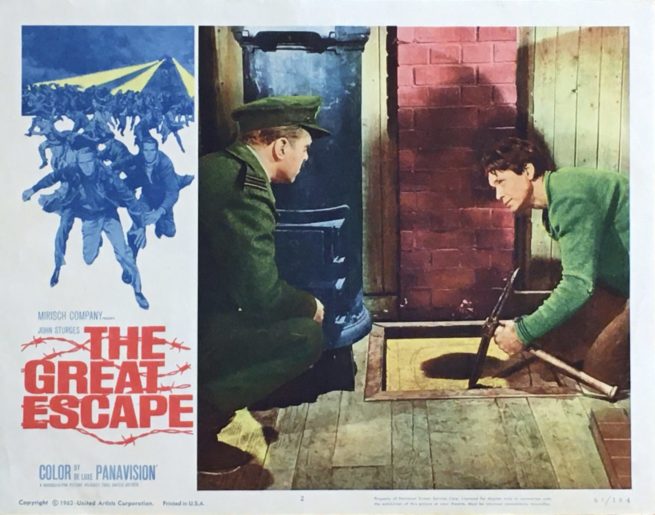 Original vintage US Lobby Card for 1963's war film, The Great Escape, starring Steve McQueen, measuring 11 ins by 14 ins