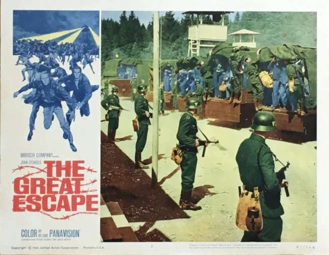 Original vintage US cinema Lobby Card for 1963's The Great Escape starring Steve McQueen, measuring 11 ins by 14 ins