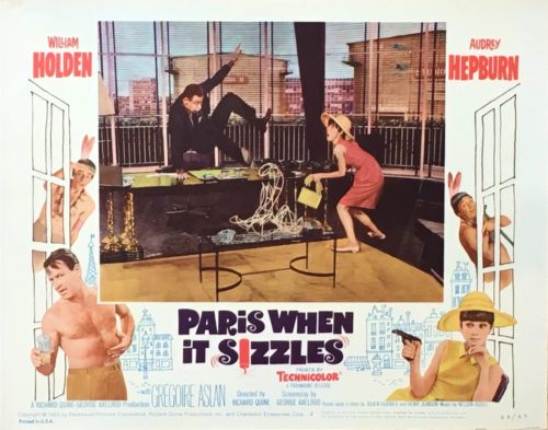 Original vintage US lobby card poster for Audrey Hepburn in Paris When It Sizzles