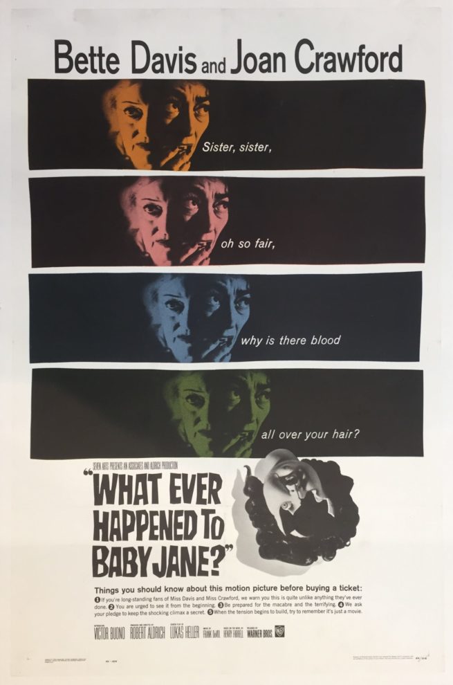 Vintage original US One Sheet poster for 1962 film, What Ever Happened to Baby Jane?, starring Bette Davis and Joan Crawford