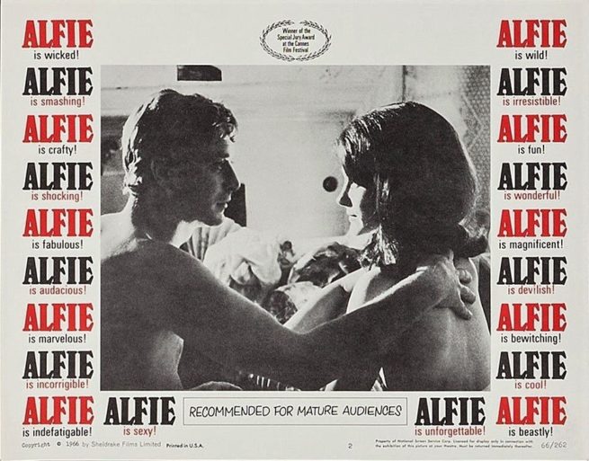 Vintage original US cinema lobby card for 1966 film Alfie starring Michael Caine
