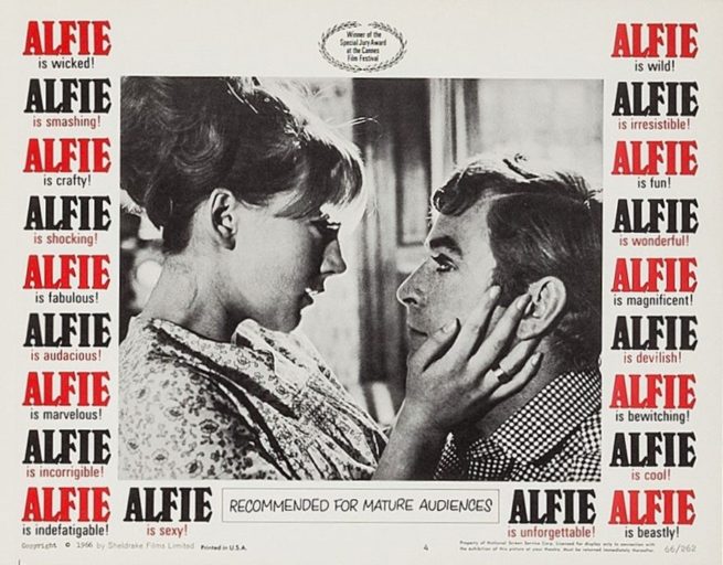 Original vintage US cinema lobby card for 1966 film Alfie with Michael Caine