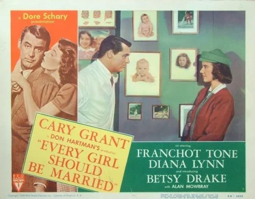 Original US cinema lobby card from 1948 comedy movie starring Cary Grant, Every Girl Should Be Married