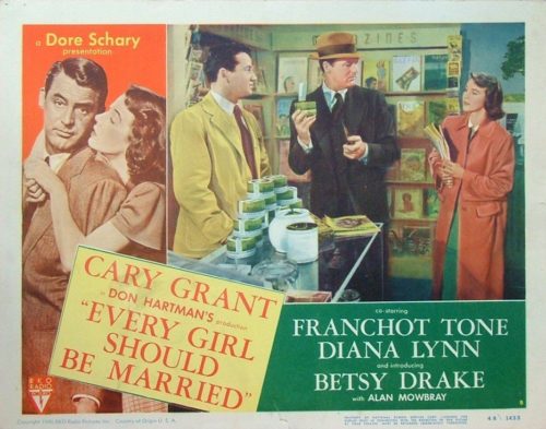 Original US cinema movie lobby card for the 1948 Cary Grant comedy, Every Girl Should Be Married