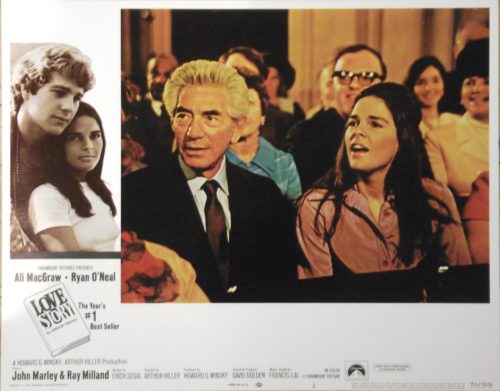 Original vintage US film lobby card from 1970's Love Story with Ryan O'Neal and Ali McGraw and John Marley