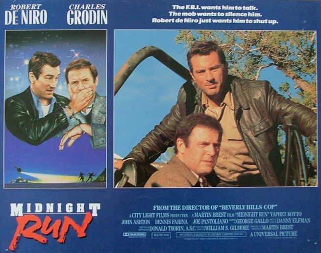 Original UK cinema lobby card for 1988 comedy, Midnight run, with Robert De Niro