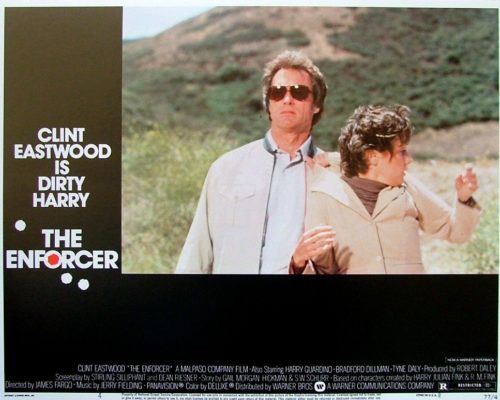 Original vintage US cinema Lobby Card for 1976 Dirty Harry movie, The Enforcer