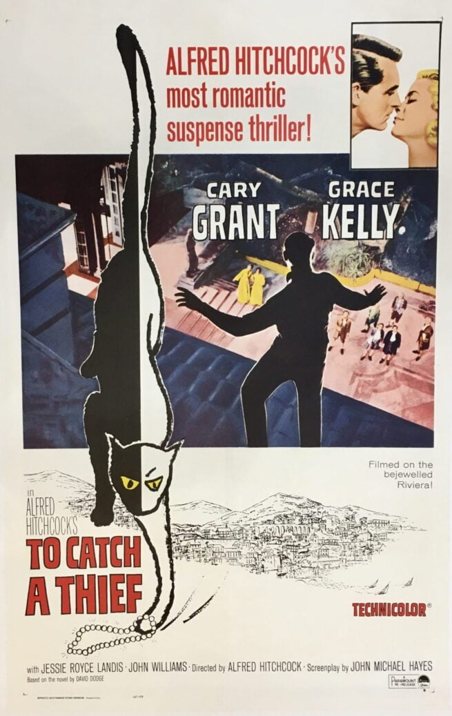 Original US One Sheet poster for the classic Hitchcock movie, To Catch a Thief, measuring 27 ins by 41 ins