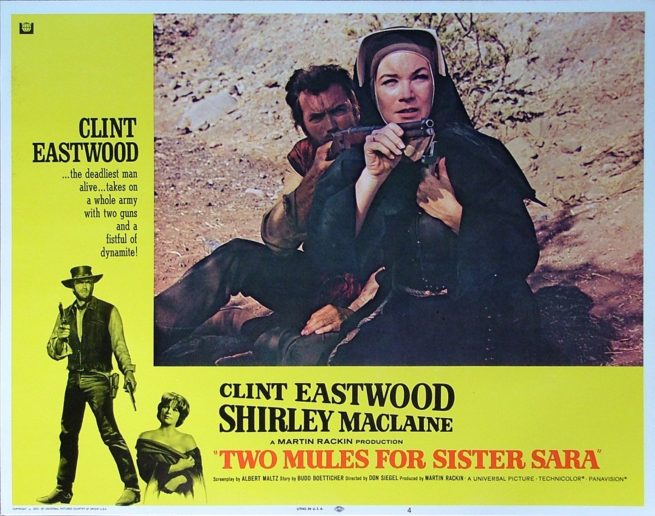 Original vintage US cinema lobby card poster for Clint Eatswood western, Two Mules for Sister Sara