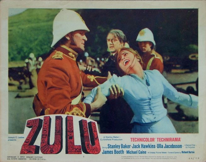 Vintage original US cinema lobby card for Michael Caine classic Zulu