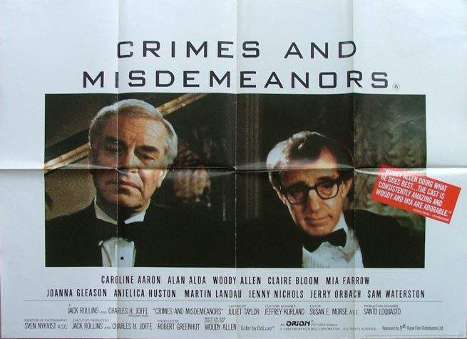 Original vintage UK film poster for Woody Allen movie, Crimes and Misdemeanors