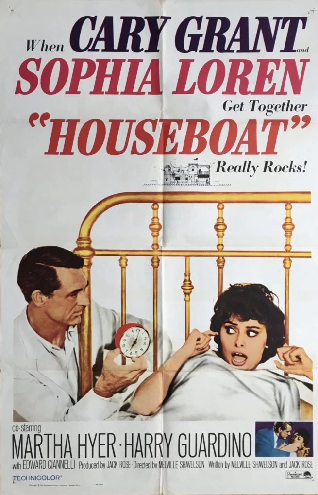 Original vintage US cinema poster for comedy film Houseboat, starring Cary Grant and Sophia Loren