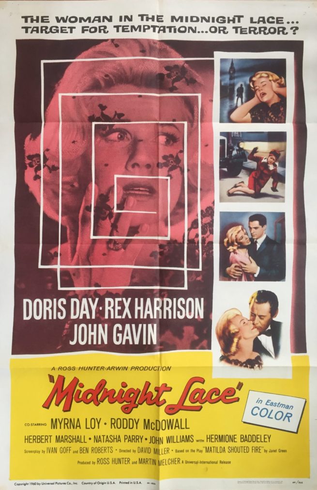 Original vintage cinema poster for 1960 thriller movie, Midnight Lace