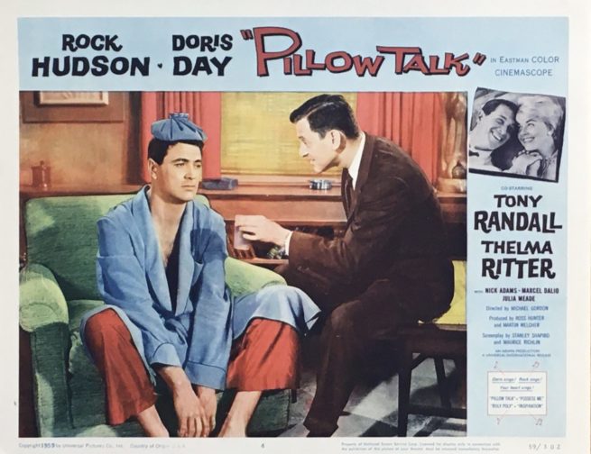 Original vintage US cinema lobby card for the Rock Hudson and Doris Day comedy, Pillow Talk