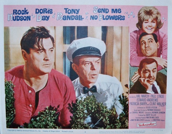 Original vintage US lobby card cinema poster for Doris Day comedy, Send Me No Flowers