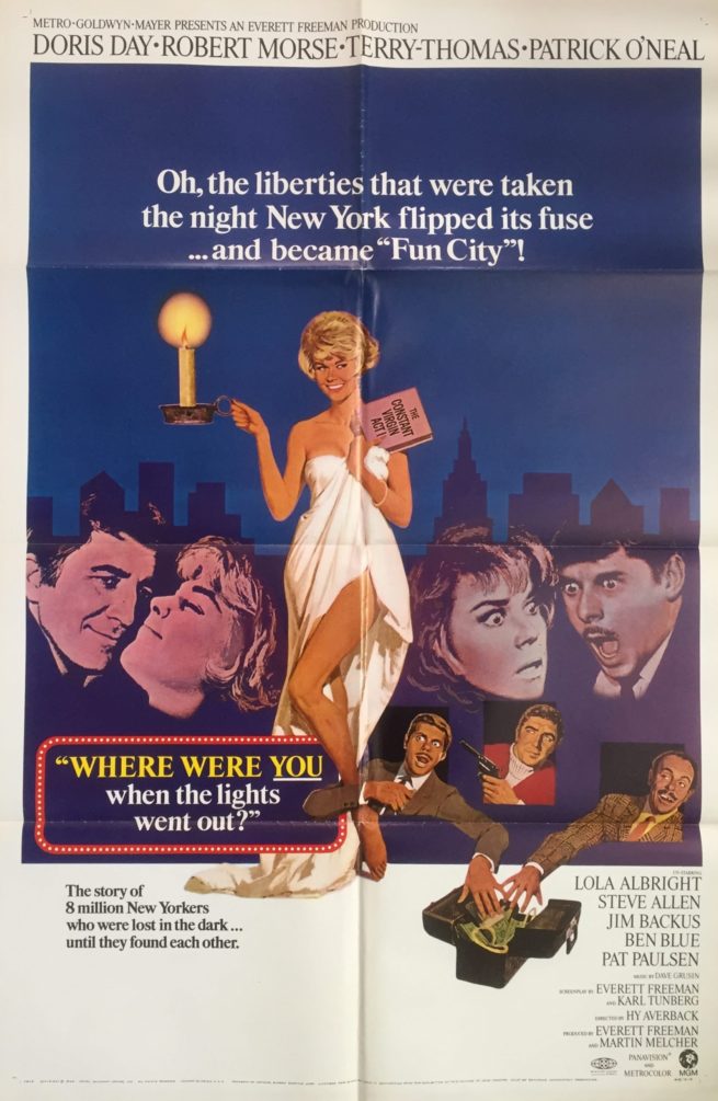 Original cinema movie poster for Doris Day and Terry-Thomas comedy, Where Were You when the Lights Went Out