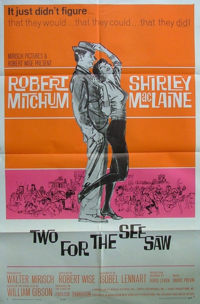 Original vintage cinema poster for Mitchum Maclaine romance, Two for the Seesaw