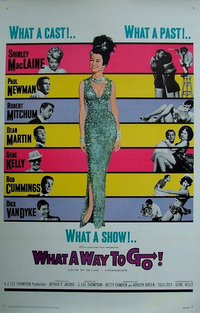 Original vintage US cinema One Sheet poster for 1964 comedy What a Way to go, with Shirley MacLaine