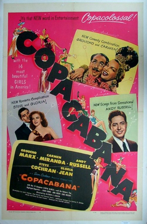 Original vintage US One sheet cinema poster for 1947 musical, Copacabana, starring Groucho Marx