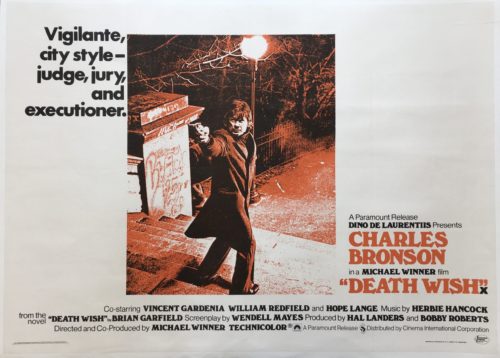 Original vintage UK cinema film poster for Bronson's 1974 movie, Death Wish