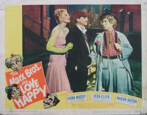 Original vintage US lobby card cinema poster for Marx Brothers comedy, Love Happy