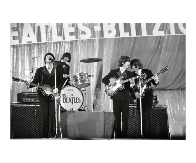 Limited edition photographic print exclsuively from us, showing the Beatles on stage in Hamburg in 1966