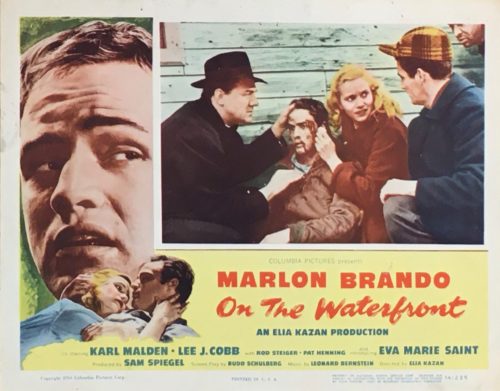 Original vintage US Lobby Card cinema poster for 1954's On the Waterfront, starring Marlon Brando