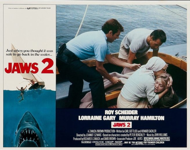 Original US cinema lobby card for the movie, Jaws 2