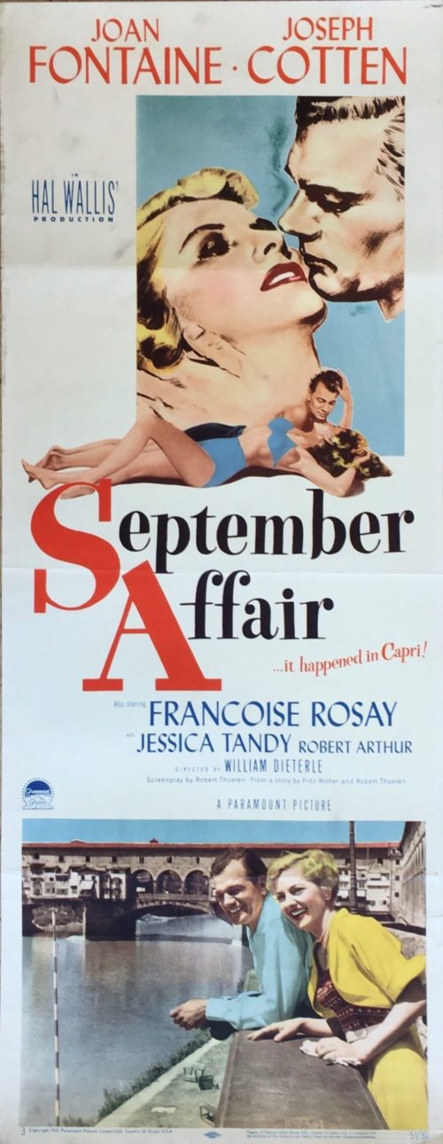 Original vintage US cinema poster for the romantic movie set in Italy, September Affair