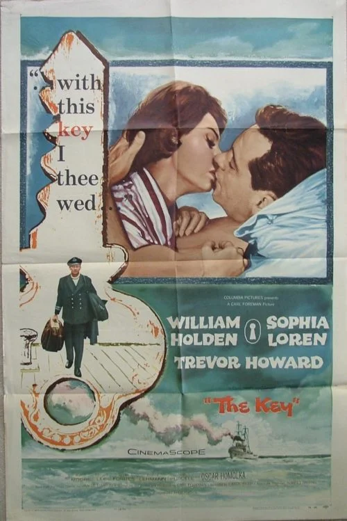 Original vintage US cinema poster for 1958 movieThe Key, starring William Holden and Sophia Loren