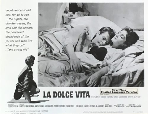 Original vintage US cinema lobby card poster for Fellini's La Dolce Vita