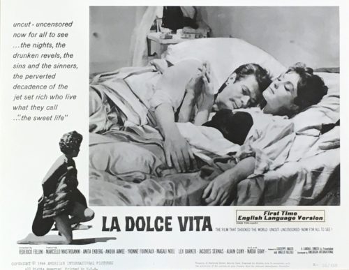 Original vintage US cinema lobby card poster for Fellini's La Dolce Vita