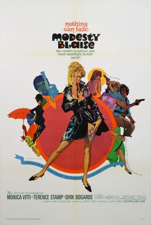 Original vintage US cinema poster for Modesty Blaise starring Monica Vitti, Terence Stamp and Dirk Bogarde