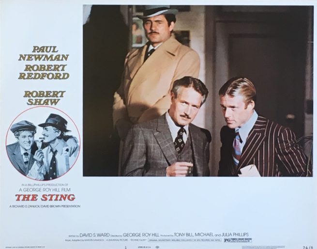 Original vintage US cinema lobby card for Paul Newman and Robert Redford in The Sting