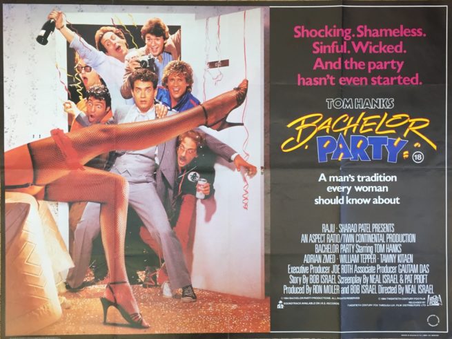 vintage original UK cinema poster for Tom Hanks comedy, Bachelor Party