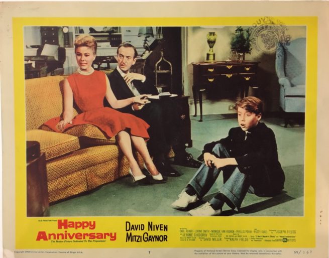 Original vintage US lobby card movie poster for romantic comedy, Happy Anniversary