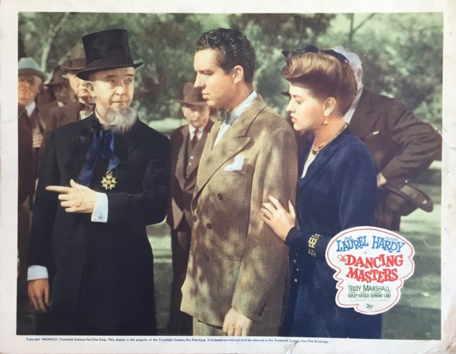 Original vintage US cinema lobby card movie poster for Laurel and Hardy comedy, The Dancing Masters