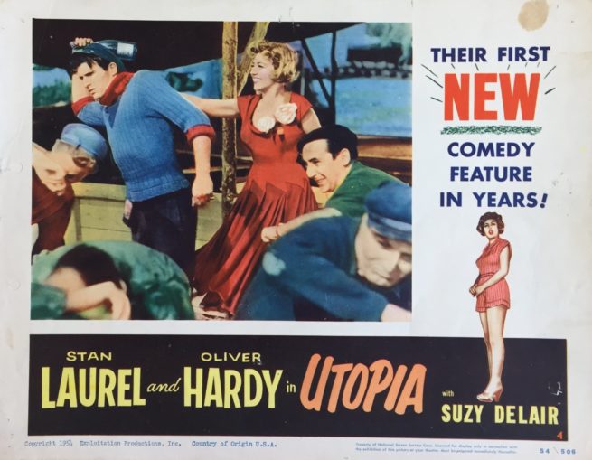 Original vintage US cinema lobby card movie poster for Laurel and Hardy comedy, Utopia