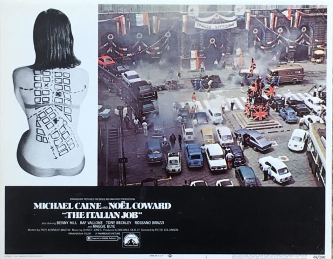 Original vintage US cinema lobby card for Michael Caine classic crime caper The Italian Job