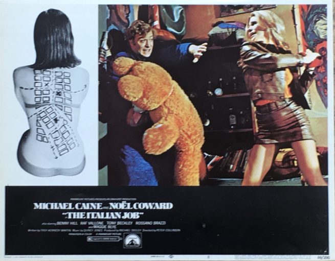Original vintage US cinema lobby card for Michael Caine classic crime caper The Italian Job