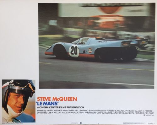Original vintage lobby card movie poster for Steve McQueen racing film, Le Mans