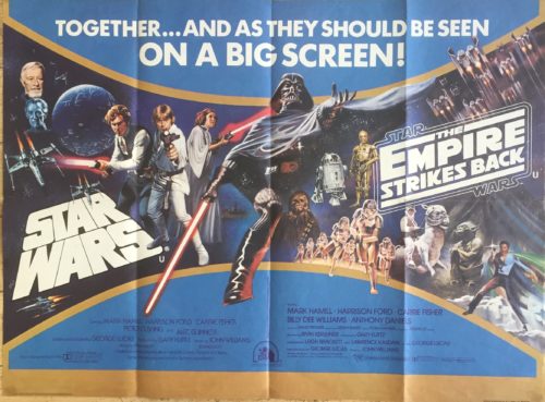 Original vintage UK cinema movie poster for Star Wars double bill with The Empire Strikes Back